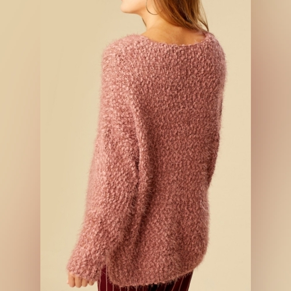 Altar'd State Mauve Pull-over V-neck Sweater, Size M/L - Picture 2 of 8